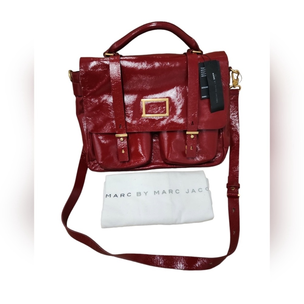Marc Jacobs Red Patent Leather Large Messenger Bag NWT
